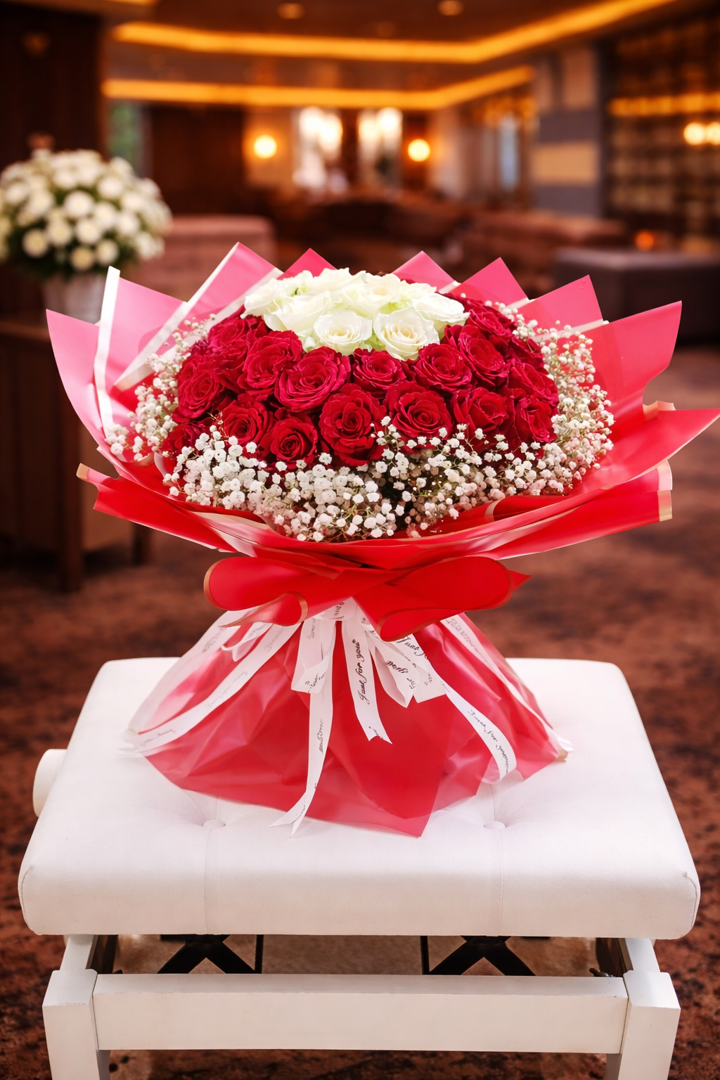 White and Red Roses bouquet