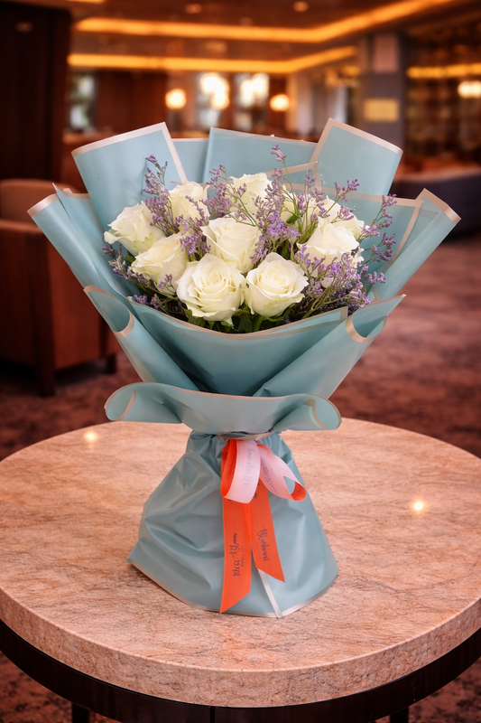 limonium White Rose Bouquet