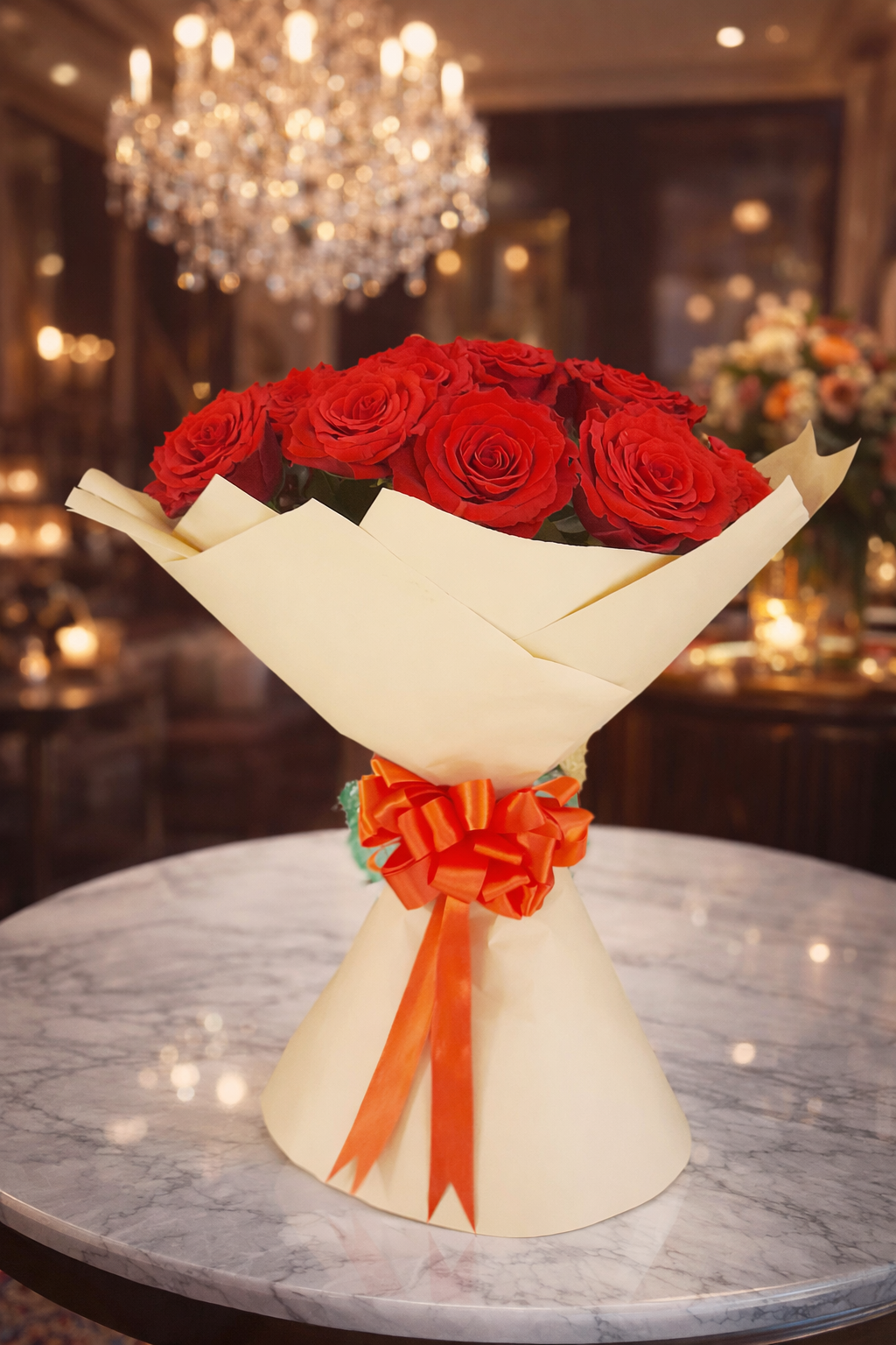 Classic Red Roses Brown Bouquet