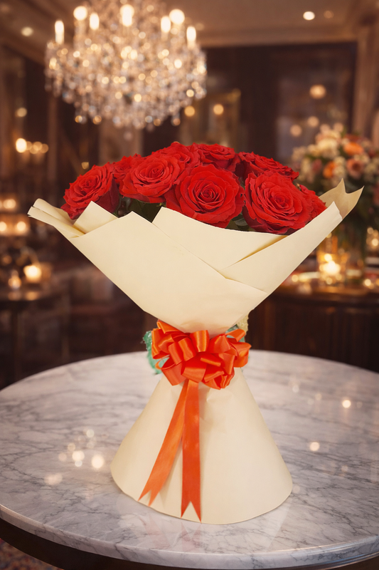 Classic Red Roses Brown Bouquet