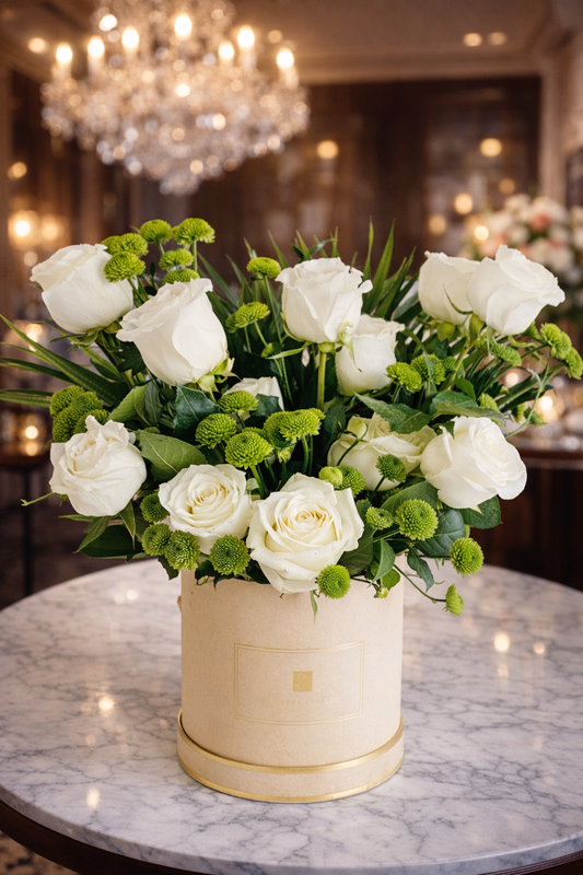 Pure White Rose Box Arrangement